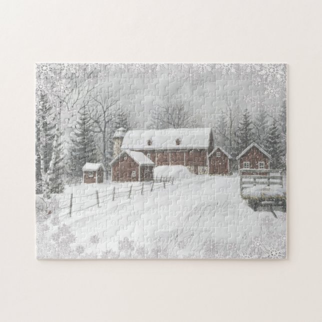 Puzzle Ferme de la Red Barne des neiges d'hiver (Horizontal)
