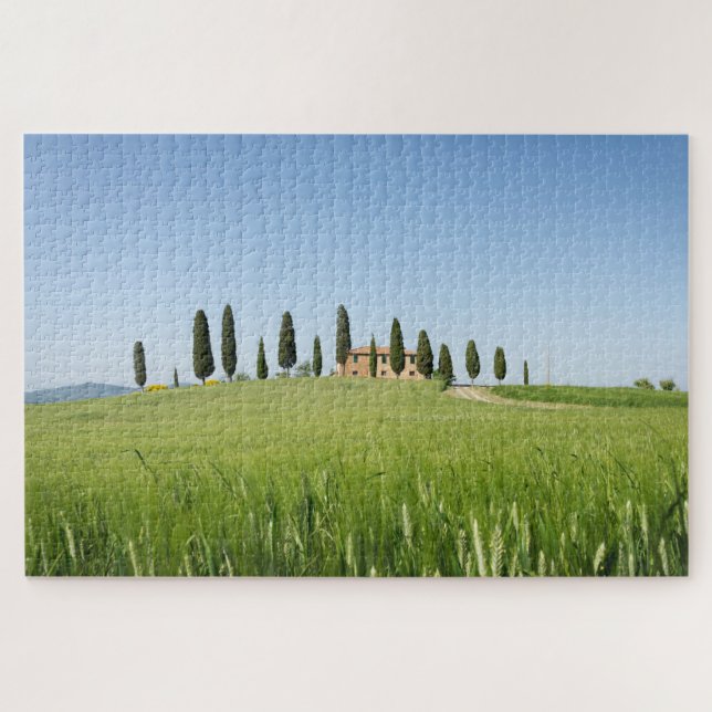 Puzzle Ferme en Toscane avec les cyprès et le blé (Horizontal)