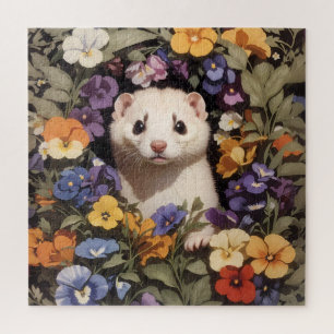 Puzzle Ferret Cute Niché Dans Le Jardin De Pansies