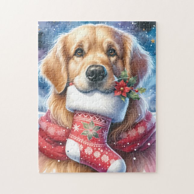 Puzzle Festif Golden Retriever Chien Noël de Noël (Vertical)