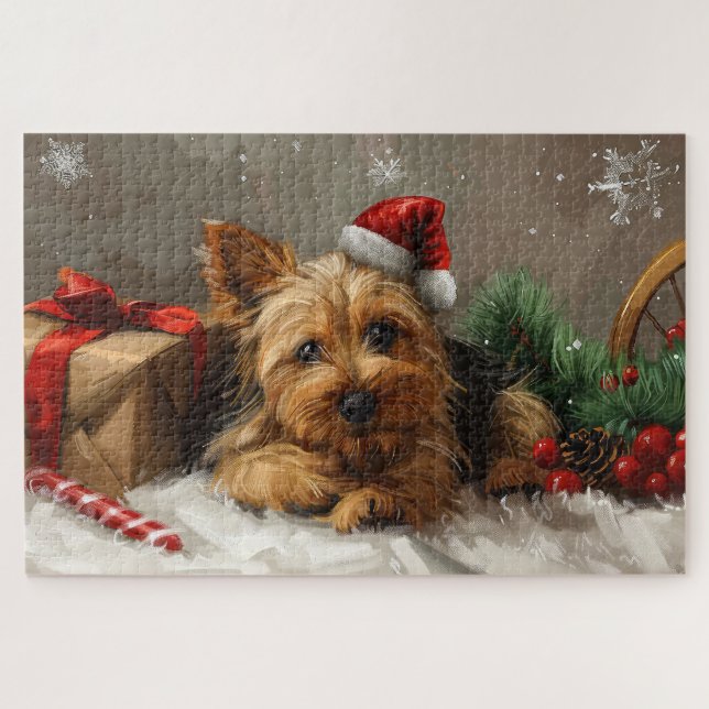 Puzzle Festival de Noël du chien Terrier australien (Horizontal)