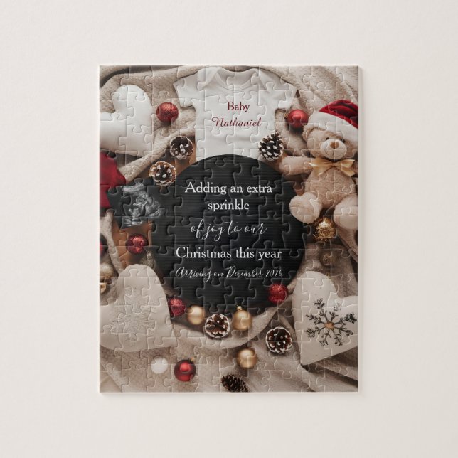 Puzzle festive Christmas holiday Pregnancy Announcement (Vertical)