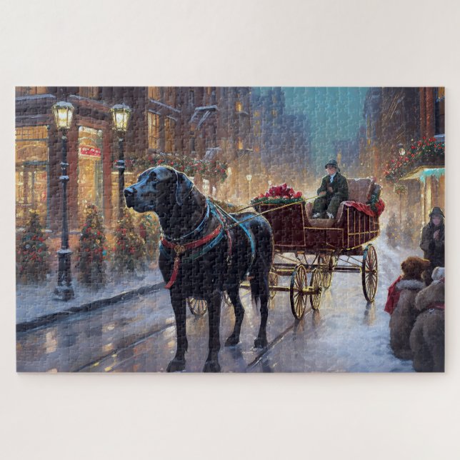 Puzzle Festive de Noël au Labrador noir (Horizontal)