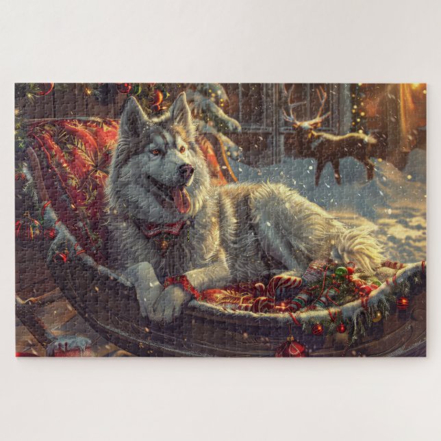 Puzzle Festive de Noël de chien laphund finlandais (Horizontal)