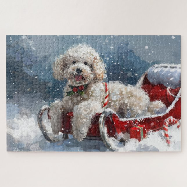 Puzzle Festive de Noël du chien de caniche (Horizontal)