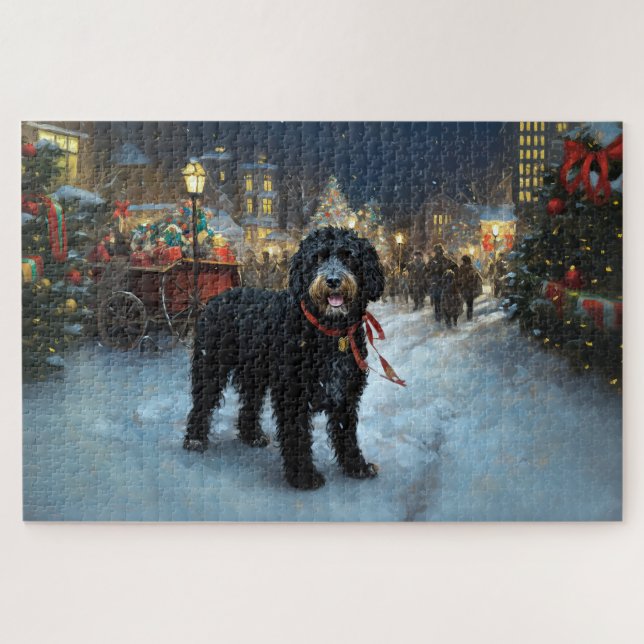 Puzzle Fête de Noël des chiens d'eau portugais (Horizontal)
