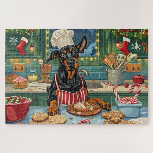 Puzzle Fête de Noël Doberman Pinscher (Horizontal)