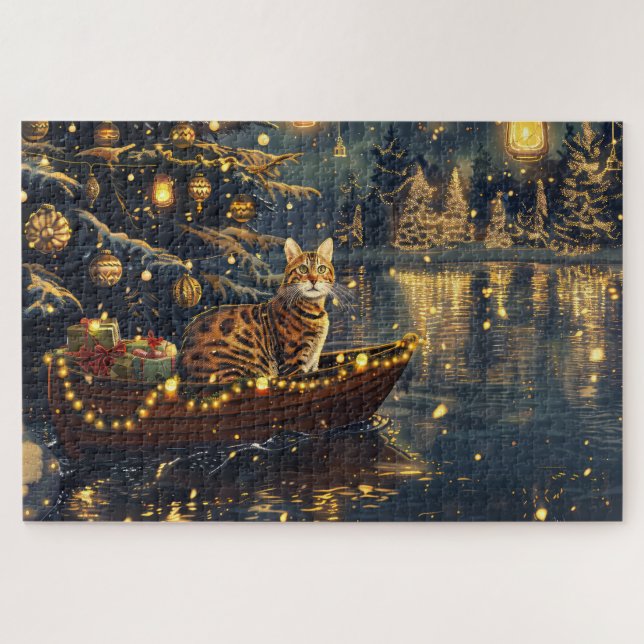 Puzzle Fête de Noël du chat du Bengale Voyage (Horizontal)