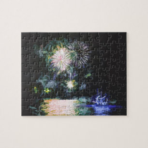 Puzzle Fête des feux d'artifice Ocean Boat Watercolor