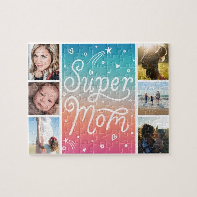 Puzzle Fête des mères Photo Collage Super Maman Lettering (Horizontal)