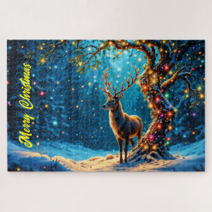 Puzzle Fête d'hiver joli cerf forêt de Noël