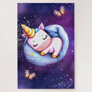 Puzzle Fête pyjama licorne rose paillettes étoiles violet