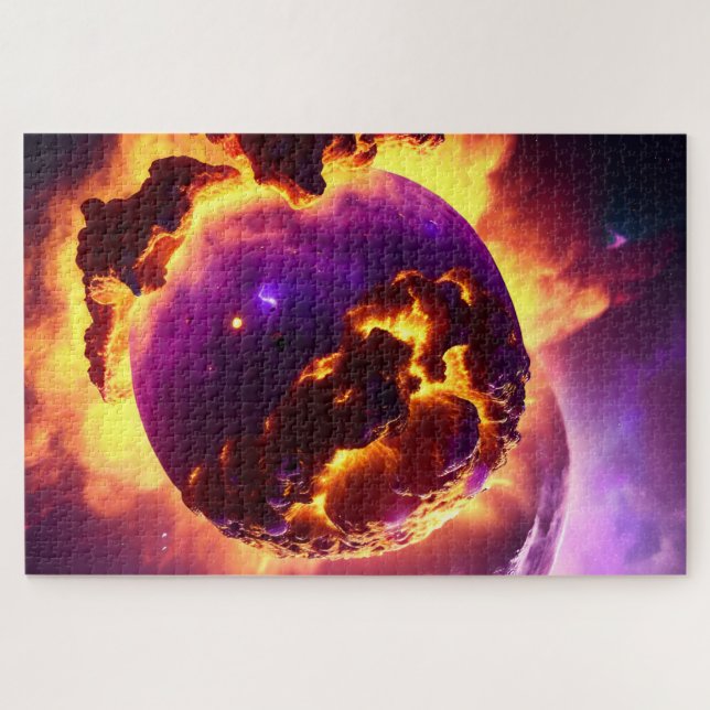 Puzzle Feu d'explosion cosmique Orange et Nebula violette (Horizontal)