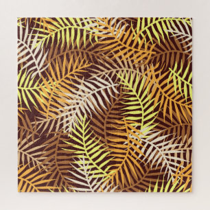 Puzzle Feuille Tropical Leaf Motif Nature Brown Orange
