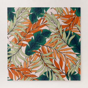 Puzzle Feuille vert tropical beige, motif sans soudure.