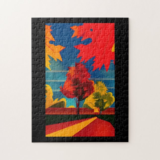 Puzzle Feuilles automnales arbres rétro style carte posta (Vertical)