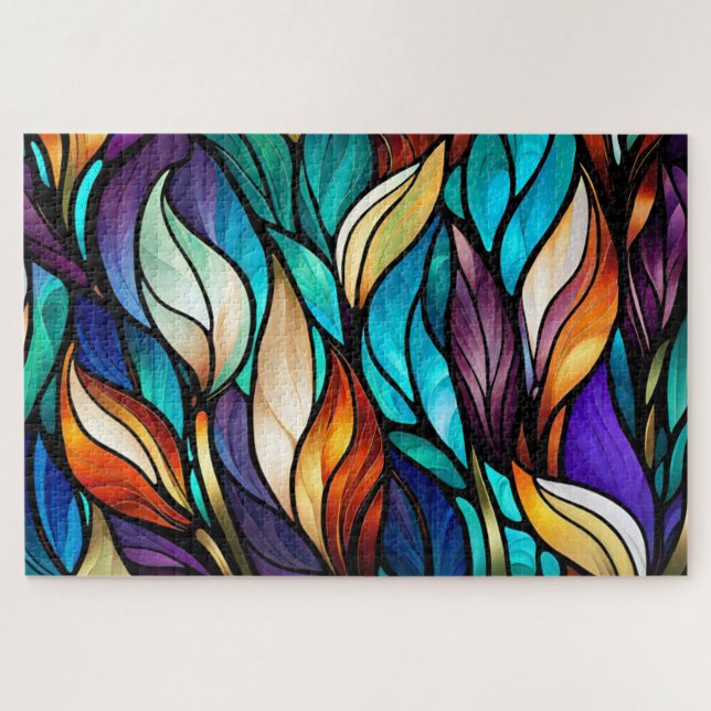 Puzzle Feuilles colorés en verre tendu (Horizontal)