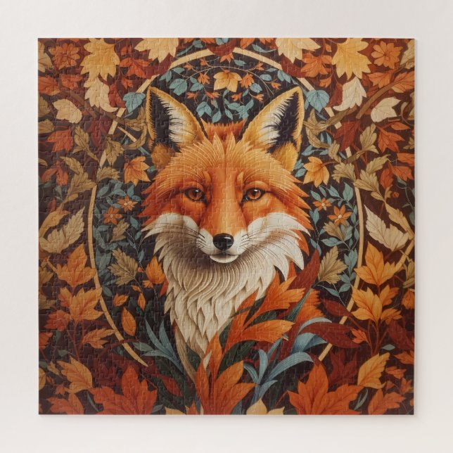 Puzzle Feuilles d'automne saisonnière Renard rouge Visage (Vertical)
