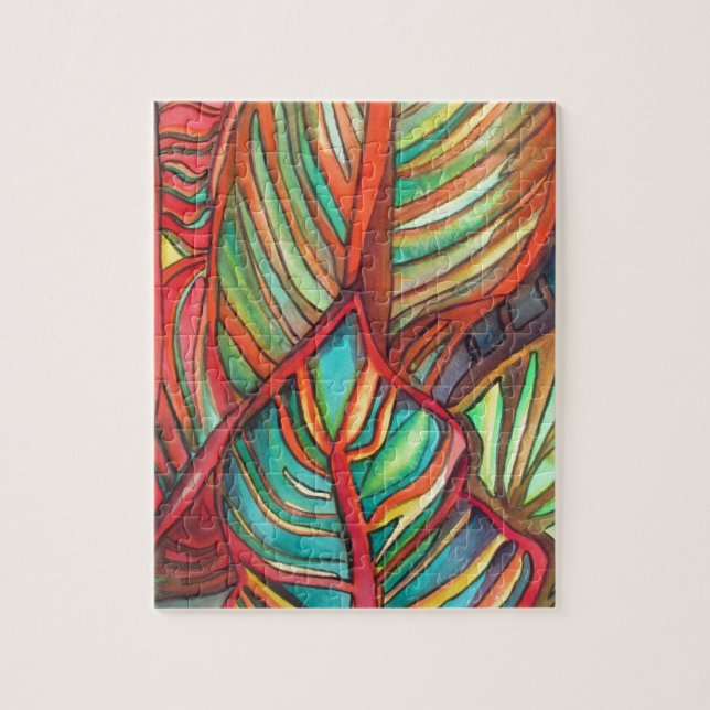 Puzzle Feuilles de Canna orange aquarelle art original (Vertical)