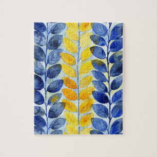 Puzzle Feuilles jaune et bleu