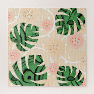 Puzzle Feuilles Monstera sur rose.