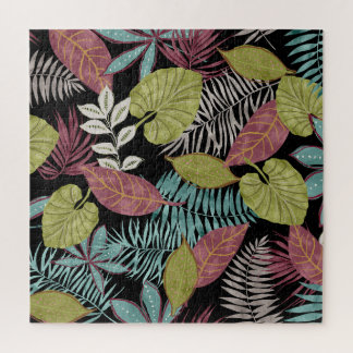 Puzzle Feuilles sombres tropicaux : Motif textile