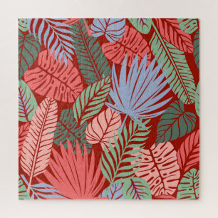 Puzzle Feuilles Tropicaux Doodle : Tiré À La Main Noire