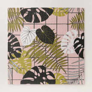 Puzzle Feuilles tropicaux, fleurs, motif peint à la main.
