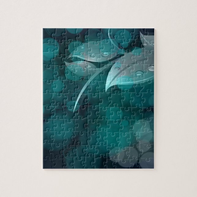 Puzzle Feuilles turquoise Bokeh (Vertical)