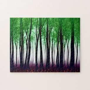 Puzzle Feuilles verts Abstraits sur le paysage de Silhoue
