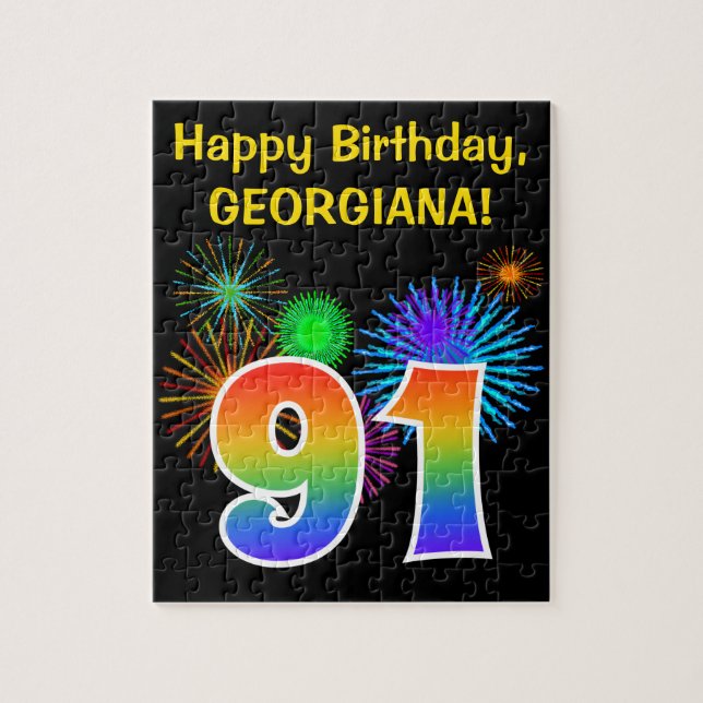 Puzzle Feux d'artifice amusants + Motif arc-en-ciel "91"  (Vertical)