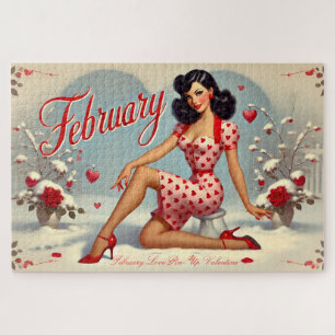 Puzzle Février Retro Brunette Pin-Up Girl