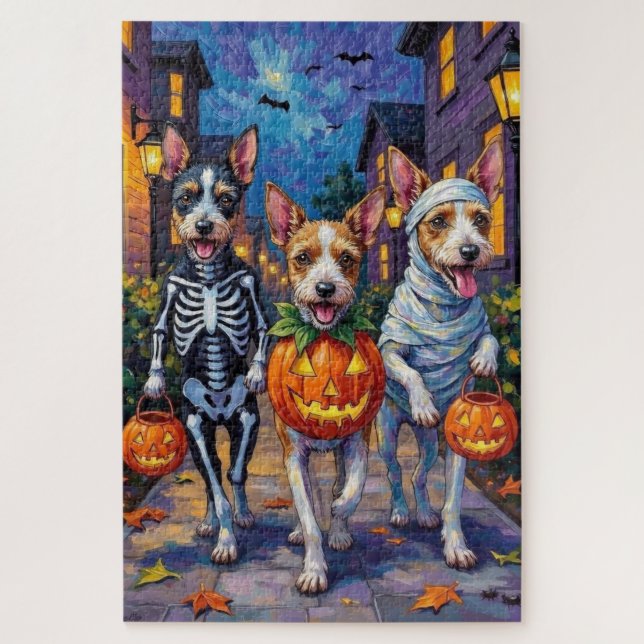 Puzzle Fil Fox Terrier Trick-or-Treating Halloween (Vertical)