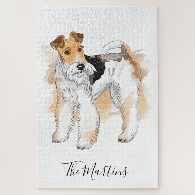 Puzzle Fil personnalisé Fox Terrier Aquarelle Chien photo (Vertical)