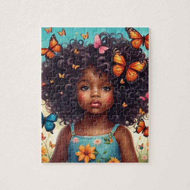Puzzle Fille afro-américaine avec papillonsPuzzle (Vertical)