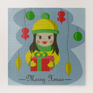 Puzzle Fille avec boîte cadeau de Noël