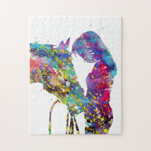 Puzzle Fille Avec Cheval Colorée