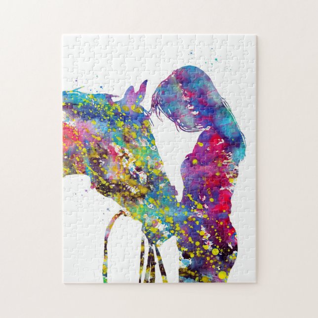Puzzle Fille Avec Cheval Colorée (Vertical)