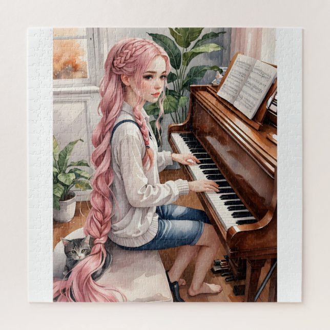 Puzzle - Fille avec piano (Vertical)