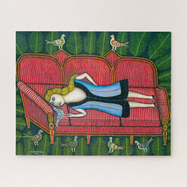 Puzzle Fille avec pigeons | Morris Hirshfield | (Horizontal)