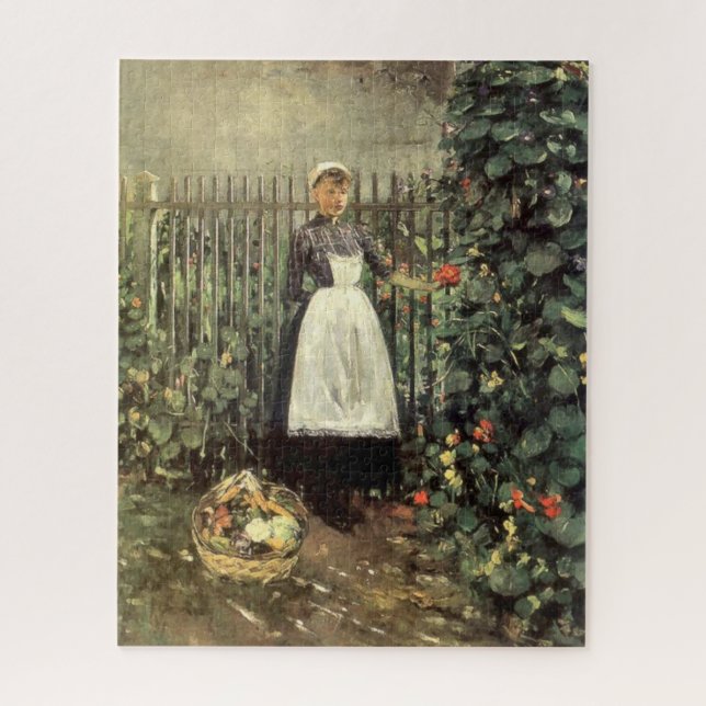 Puzzle Fille avec un panier de légumes dans un jardin (Vertical)