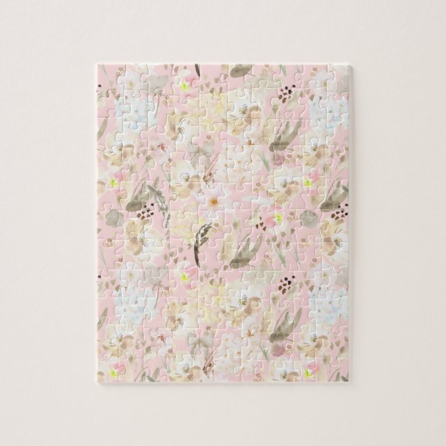 Puzzle Fille Blush Crème Rose Blanc Floral (Vertical)