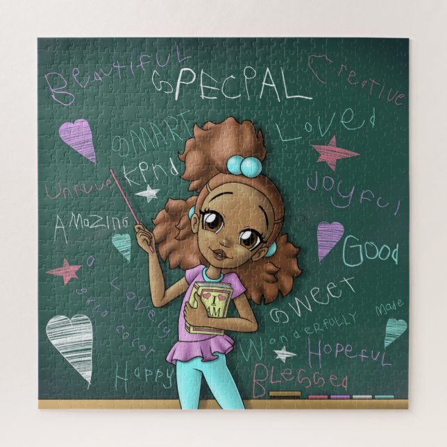 Puzzle Fille Brown légère et mots positifs (Vertical)