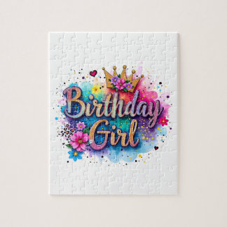 Puzzle Fille d'anniversaire florale arc-en-ciel