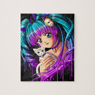 Puzzle Fille de Manga de chaton et de tresse