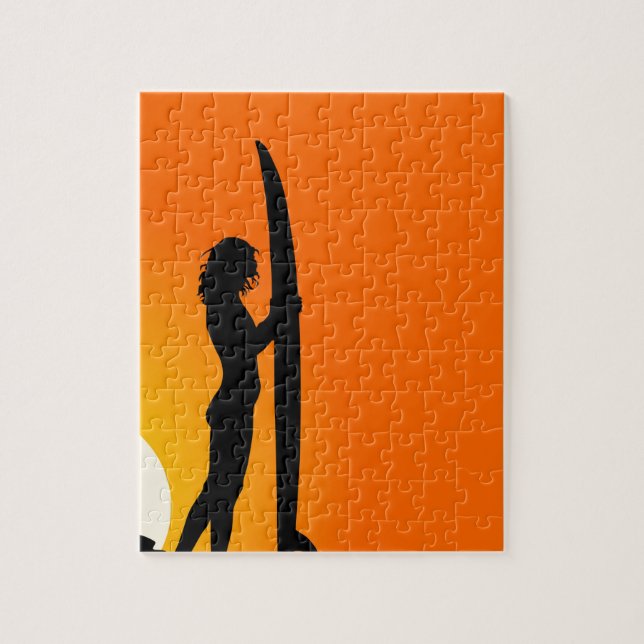 Puzzle Fille de surfer de coucher du soleil avec la (Vertical)