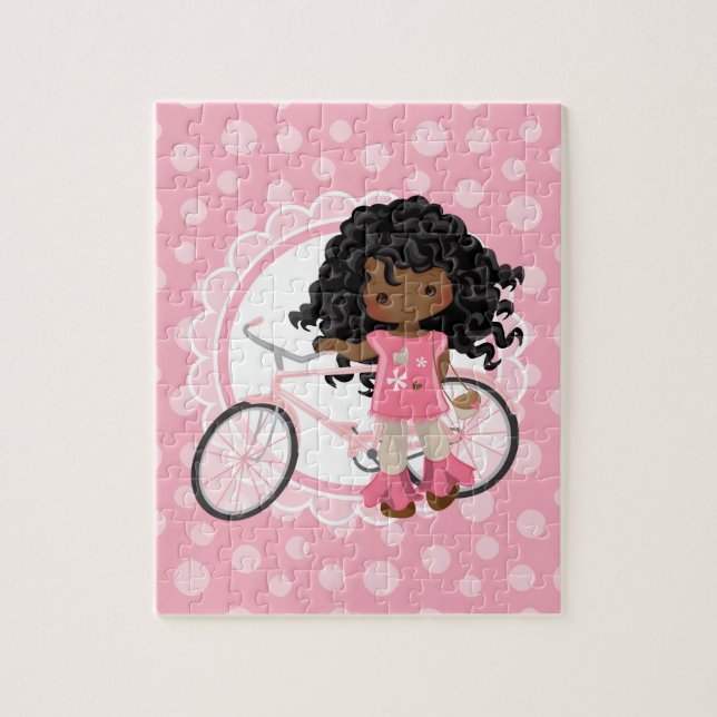 Puzzle Fille de vélo afro-américaine - Rose blanc (Vertical)