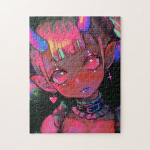 Puzzle Fille Démon Kawaii Néon Goth Pastel