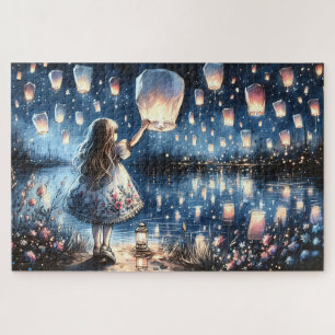 Puzzle Fille du lac de lanterne céleste fantaisiste 