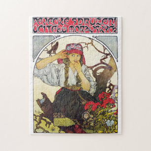 Puzzle Fille et géranium, Mucha